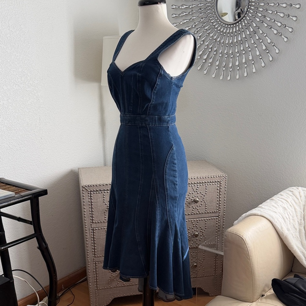 Express Elegant mermaid fit Blue Denim Dress 4 - Picture 3 of 6
